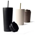 MAMEIDO Thermobecher mit Strohhalm 700 ml, Trinkbecher mit Deckel und Strohhalm aus Edelstahl doppelwandig isoliert, auslaufsicher, Coffee to go Becher (Rich Black)
