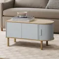 Couchtisch Holz Grau MDF Mit 2 Türen und Roll-Laden, B 80 x T 40 x H 45 cm