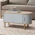 Hometopia Moderner Couchtisch mit Stauraum, 2 Türen und Rollladen, skandinavischer Holz-Sofatisch für Wohnzimmer und Büro, Couchtisch in Weiß, 80 × 45 × 40 cm