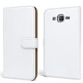 EAZY CASE Tasche kompatibel mit Samsung Galaxy Grand Prime Schutzhülle mit Standfunktion Klapphülle Bookstyle, Handytasche Handyhülle mit Magnetverschluss und Kartenfach, Kunstleder, Weiß