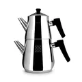 Serenk Edelstahl-Teekannen-Set, 1L & 2L, Doppelstöckig, Induktionsgeeignet, Schwarzer Griff