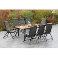 Merxx Gartenmöbel Set Tilos 17tlg., 8 Klappsessel inkl. Kissen, Ausziehtisch 150 (200) x 90 cm- Aluminium/Akazie - Grau