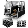 Juskys Tierreisebox Alu-Hundetransportbox in 4 versch. Größen: M, L, L-X, XL, Auto Hundebox robust und pflegeleicht, Gittertür verschließbar schwarz|silberfarben 96 cm x 71 cm x 90 cm