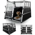 Juskys Alu Hunde-Transportbox XL - 96 × 90 × 71 cm – Auto Hundebox robust & pflegeleicht – 2 Gittertüren verschließbar & Trennwand - Reiseb... - Silber/Schwarz