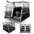 Juskys Alu Hundetransportbox XL - 96x90x71 cm - Auto Hundebox robust & pflegeleicht - 2 Gittertüren mit Trennwand - Reisebox für Hunde