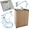 STAMAR Spülenschrank Küchenschrank 60cm Sonoma Spüle Abtropf Armatur Chrom Set Kompakt Standschrank Siphon Geschirrspüler Komplett Montagefertig Set