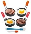 Spiegeleiform für Bratpfanne Egg Ring Rund 4 Stück Ei Ring Eierringe Edelstahl Antihaft Pfannkuchenform mit Klappgriffen, mit Ölpinsel und Spateln in Silikon