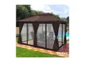 Swing&Harmonie Luxus LED - Pavillon 3x4m Minzo - inkl. Seitenwände mit LED Beleuchtung + Solarmodul Gartenpavillon mit Moskitonetz Partyzelt Gartenzelt in Braun