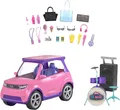 Barbie GYJ25 Big City Big Dreams SUV Cabrio verwandelt Sich in Bühne +Schlagzeug