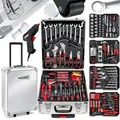 MASKO® Werkzeugkoffer 1400-teilig gefüllt | Werkzeugset im Aluminiumkoffer | Werkzeugkasten mit Rollen | Werkzeugkiste Haushalt, Haus, Hobby, KFZ | Trolley-Funktion | Werkzeugwagen Handwerkzeug