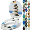 SANFINO® Premium WC Sitz mit Absenkautomatik – hochwertige Toilettendeckel aus Holz, viele bunte Motive, hoher Sitzkomfort, einfache Montage inklusive Montageanleitung – "Cairn II"