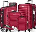 KESSER® 4-TLG. Kofferset Hartschalenkoffer, Reisekoffer 4er-Set S-M-L-XL, Trolley Koffer mit 4 Rollen, ABS Hartschale, Teleskopgriff + Kofferwaage & Gepäckanhänger, Rollkoffer mit Schloss, Bordeaux