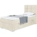 MEBLINI Boxspringbett mit Bettkasten - Gepolstert Einzelbett mit Matratze und Topper - Polsterbett mit Stauraum - Bett mit Kopfteil - Stauraumbett ... - Beige