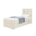 MEBLINI Boxspringbett mit Bettkasten - Gepolstert Einzelbett mit Matratze und Topper - Polsterbett mit Stauraum - Bett mit Kopfteil - Stauraumbett - Kai - 90x200 Rechts - H3/Creme Samt