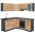 Vicco Eckküche, Honigeiche, Anthrazit, Holzwerkstoff, L-Form,Formgebogen, 190x81.6x46 cm, Küchen, Eckküchen, Eckküchen ohne Geräte