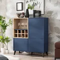 komodee Fondi Sideboard Küchenschrank, Aufbewahrungsschrank, Weinschrank mit 3 Türen, für Wohnzimmer, Küche, Esszimmer, Skandinavisch, Blau, Helles Holz, 173x35x46 cm