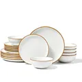 VEVOR Geschirrset für 6 Personen (18-tlg.) runde Teller- und Schüssel-Sets, Essgeschirr aus Keramik, spülmaschinen- und mikrowellengeeignetes Küchengeschirr, für Dessert Salat Suppe Pasta, weiß