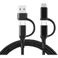 Multi Ladekabel 4 in 1 Multicharger in schwarz für Galaxy & iPhone USB-C, Lightning, USB - Schwarz
