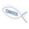 itenga Türschild Fisch Kommunion 30,0 x 11,5 cm Tischdeko Aufsteller Schild Deko Schrift (blau)