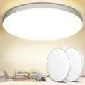 Deckenleuchte LED Deckenlampe [2Stück] Ø28cm 24W,4000K,2000LM,IP44 Wasserfest Rund Badezimmer Lampe,Badlampe Decke Küchenlampen Modern Schlicht Weiß Dünn Ideal Für Bad/Schlafzimmer/Keller/Balkon/Flur