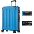 YONSLY Hartschalen-Trolley Premium Hartschalen-Reisekoffer Trolley Kabinenkoffer, 4 Rollen, TSA-Schloss, YKK-Reißverschluss, austauschbare Rollen & Griffe blau 76 cm