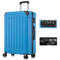 YONSLY Premium Reisekoffer TSA-Schloss,YKK-Reißverschluss Hartschalen-Koffer Trolley Rollkoffer Suitcase Handgepäck 4 Rollen (Blau, XL)
