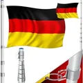 KESSER® Teleskop Fahnenmast Aluminium 6,30m Bodenhülse 60cm inkl Deutschlandfahne Höhenverstellbar Flaggenmast Mast Deutschland Flagge Alu - Silber