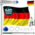 KESSER® Teleskop Fahnenmast Aluminium 6,30m Bodenhülse 60cm inkl Deutschlandfahne Höhenverstellbar Flaggenmast Mast Deutschland Flagge Alu (Silber)
