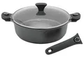Schmorpfanne 28cm Aluguss Induktion Antihaft mit Glasdeckel Schwarz