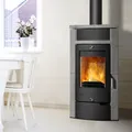Fireplace Hamburg Kaminofen Stahl Schwarz Speckstein Naturstein 8 kW Holzfach