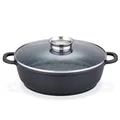 GSW Gourmet Servierpfanne aus Granit mit Aroma Glasdeckel, Pfanne Induktion mit kratzfester Antihaftbeschichtung, Bräter mit Deckel, Bratpfanne 32 cm, Schwarz