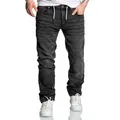 Amaci&Sons Straight-Jeans COPPELL Sweathose im Denim Look Herren Sweathose in Stretch Denim Basic Jeans Kordel schwarz W38