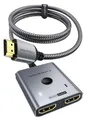 HDMI Switch 4K@60Hz, WARRKY HDMI 2.0 Splitter 2 In 1 Out 【2K@144Hz, 1m Geflochtenes Kabel, HDCP 2.2】 Aluminium Umschalter (Jeweils 1 Display auf einmal) Unterstützt UHD 3D für PS5/4, Xbox, FireStick
