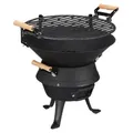Relaxdays Grillfass Gusseisen, höhenverstellbarer Grillrost, Belüftung, Fassgrill für Holzkohle, HBT 40x45x36cm, schwarz - Schwarz