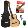 CASCHA 4/4 Konzertgitarre Starter Set I Hochwertige Gitarre für Anfänger und Kinder ab 10 Jahren I Akustik Gitarre mit Tasche Plektren Stimmgerät und Lehrbuch mit QR-Codes I Perfekte Größe 4/4