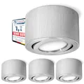 SSC-LUXon 4er Set CELI-1A Deckenspot LED flach - 4x Aufbauleuchte in Alu gebürstet inkl. fourSTEP LED 4W neutralweiß Dimmbar ohne Dimmer