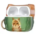 kwmobile In-Ear Kopfhörer Case für Apple Airpods Pro 2 / Pro 1 Hülle mit Karabiner - Headphones Case - Earphones Cover Etui - Katze mit Tuch - Grün