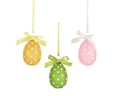 Ostereier zum Aufhängen 4x6cm Glas 3er Set - mit weißen Punkten und Aufhänger - Deko Eier für Ostern Frühling - Glaseier Osterdeko Hängedeko Frühlingsdeko - Gelb Grün Rosa