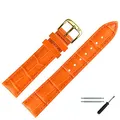 MARBURGER Uhrenarmband 20mm Leder Orange Gold Alligator Prägung Mit Naht - Montage Set 1432046000220