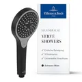 Villeroy & Boch Verve Showers Duschkopf, Handbrause mit 3 Strahlarten auf Knopfdruck wechselbar, EasyClean, Wassersparend, Universeller Anschluss – Matt Black
