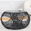 riess-ambiente Runder Couchtisch SPIN 75cm schwarz Schwarzglas Metall mit Stauraum Beistelltisch Tisch