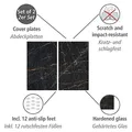 Glasabdeckplatten 2er Set 30x52cm Schwarz Marmor-Optik Herdabdeckung gehärtetes