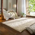 Taracarpet Teppich Wollteppich Flokati Diana aus Schurwolle, Schafwollteppich Hochflor Langflor fürs Wohnzimmer Schlafzimmer Esszimmer Weiss beige Creme 160x230 cm