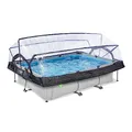 EXIT Toys Soft Grey Pool mit Multifunktionale Abdeckung - 300x200x65cm - Rechteckiger, Kompakter Rahmenpool mit Kartuschenfilterpumpe - Leicht Zugänglich - Für Sauberes und Warmes Poolwasser - Grau