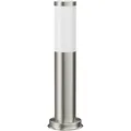 ledscom.de Pollerleuchte PORU für außen, Edelstahl, rund, 38,5cm, inkl. E27 Lampe 3,99W extra-warm-weiß 471lm