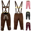 German Wear Damen Trachtenhose mit Hosenträgern Kniebundhose Jeanshose aus Baumwolle Dehnbar Atmungsaktiv Kostüme in der 4X Farben Dunkelbraun