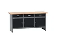 Küpper Werkbank 12159, 170x84x60 cm, 3 Schubladen, 3 Türen, 300 kg Traglast, 30 mm Massive Buchenarbeitsplatte (Schwarz, 170x84x60)
