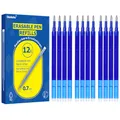 Donluhu 12x Radierbare Ersatzminen 0.7mm | 400m Schreiblänge Blau | Kompatibel mit Pilot FriXion Ball & Clicker & Eberhard Faber | Ersatzmine für Gelstift radierbar | Praktisch für Schule und Alltag