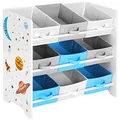 SONGMICS Kinderzimmerregal, Spielzeug-Organizer, Bücherregal für Kinder, mit 9 Aufbewahrungsboxen aus Fleece, Kinderzimmer, Schule, Kindergarten, 62,5 x 29,5 x 60 cm, Weltall-Motive, weiß GKR33WT