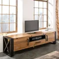 riess-ambiente Massives TV-Lowboard THOR 200cm recyceltes Pinienholz im Industrial Design TV-Schrank Lowboard - Schwarz